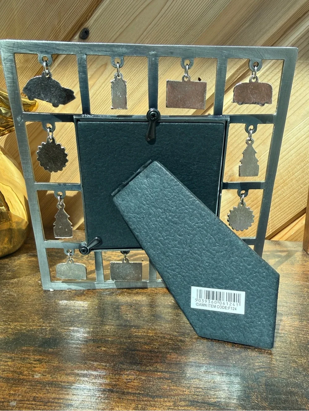 Awnhill London Pewter Photo Frame in Silver with Red & Blue Charms